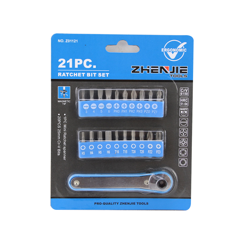 21 stk. Phillips Pozidriv Hex Torx Ratchet Bit Set
