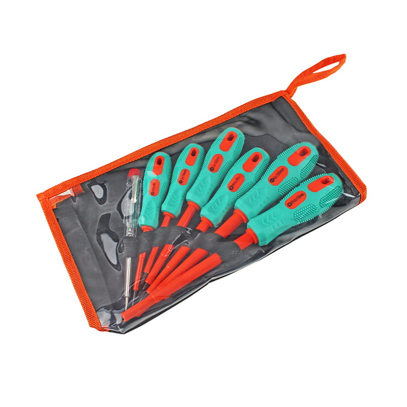 7 stk #0x75-#1x100-#2x150mm isolert skrutrekkersett med spor og Phillips
